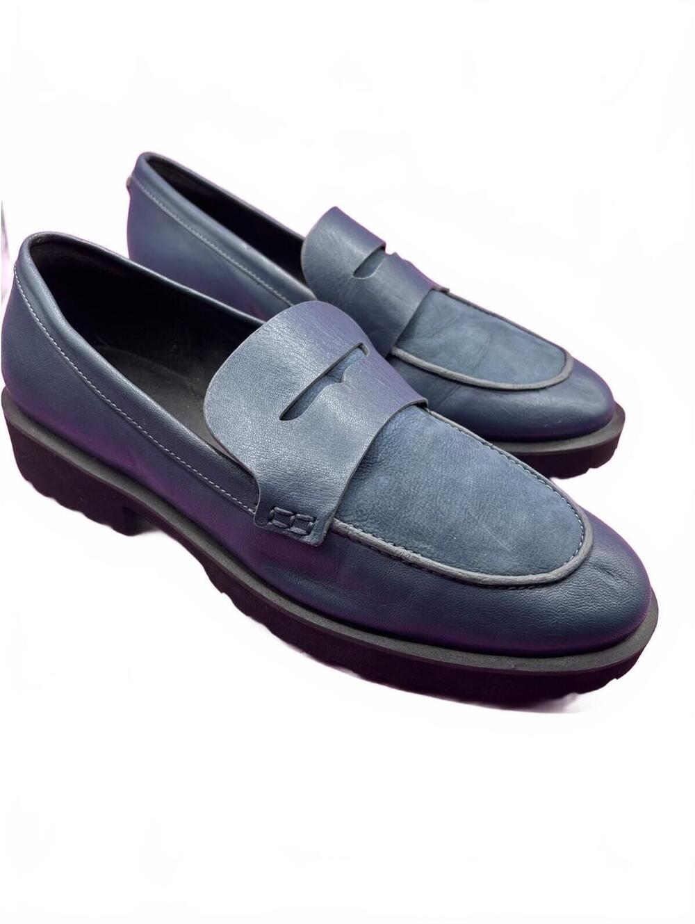 Cole Haan Blue Leather Penny Loafers with Chunky Sole
